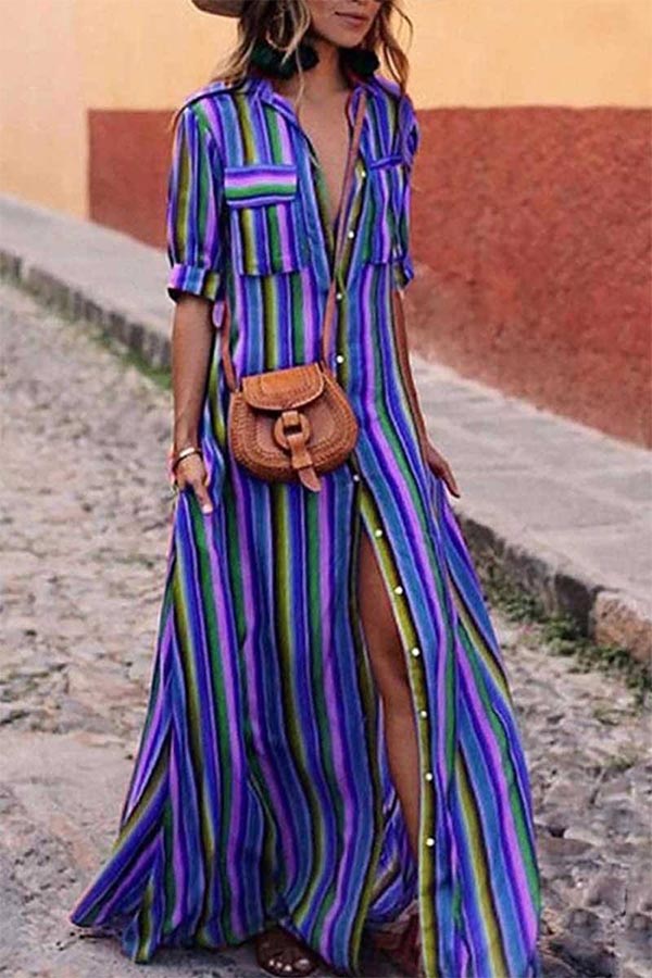 BOHEMIAN MEHRFARBIG GESTREIFTES KLEID