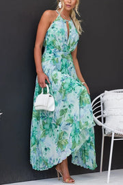 Sunny Forecast Floral Cutout Neck Pleated Midi Dress