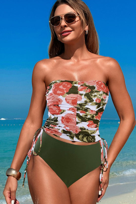 Bandeau Side Drawstring Swimsuit Set