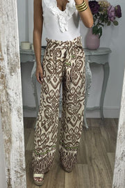 GALA waist tie ethnic totem pattern trousers