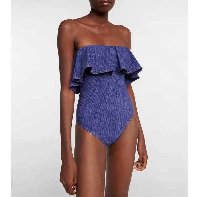 Maillot de bain une pièce bandeau à volants et jupe 