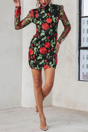 Hello Beautiful Embroidered Floral Mesh Mini Dress