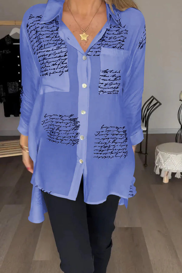 Letter Print Fashion Lapel Shirt