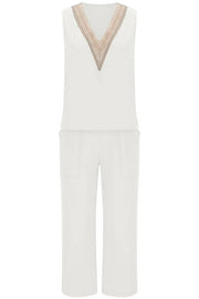 Mchoice Women's Summer Outfits Fashion V-neck Solid Color Sleeveless Tops and Loose Pocket Pants Suit