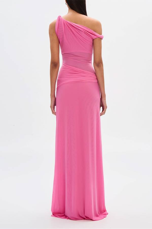 Robe longue extensible décontractée et sexy à une épaule avec ourlet drapé et détails torsadés