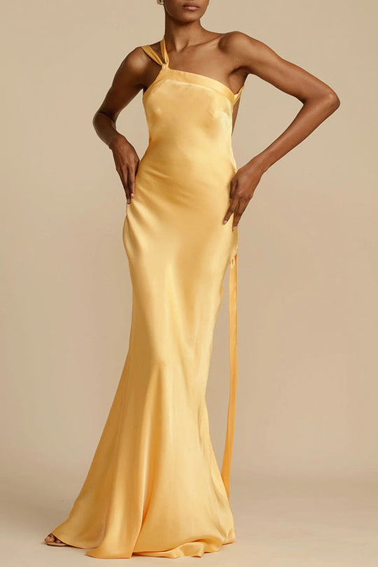 Robe longue asymétrique en satin à une épaule et dos nu Moonlit Soiree 