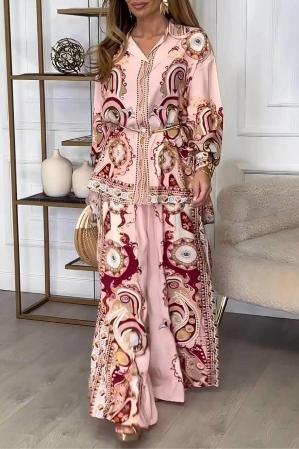 Modern And Sophisticated Unique Satin Pattern Print Button-Down Loose Shirt