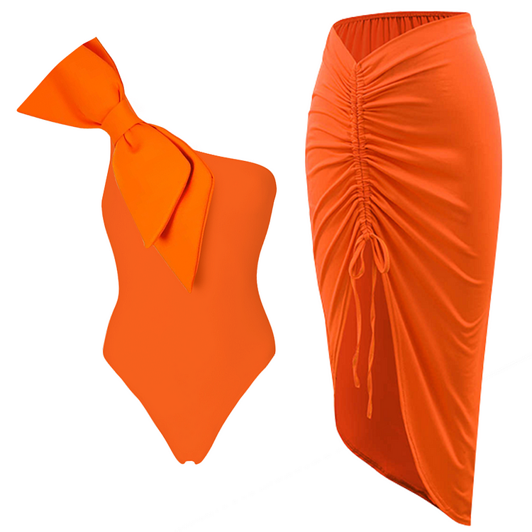 Maillot de bain une pièce et jupe à décor de nœud papillon 