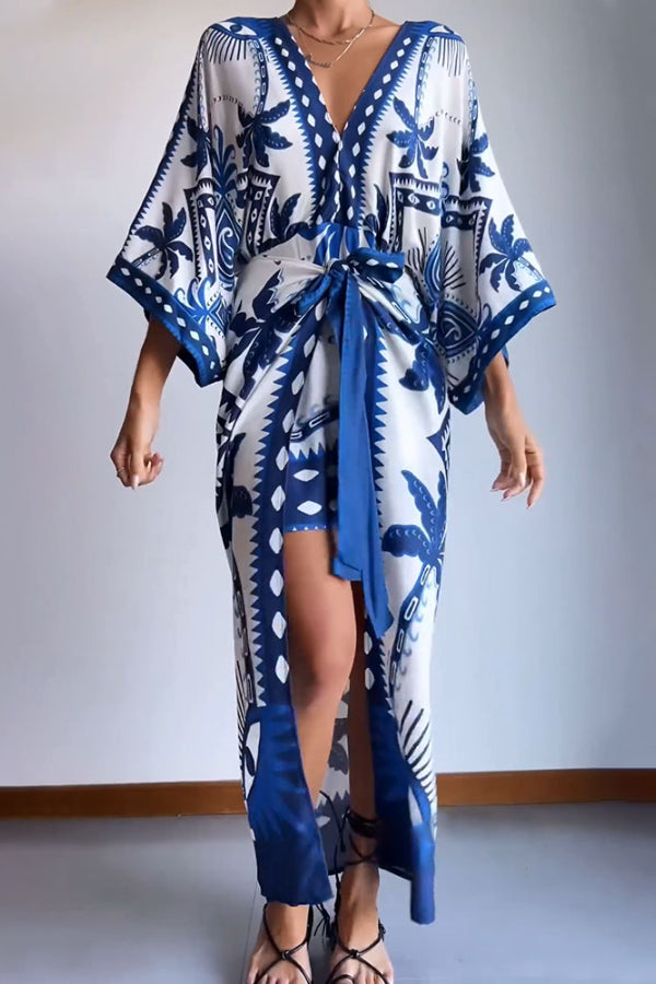 Robe imprimée chic en deux pièces à lacets 