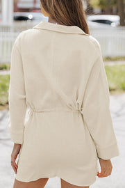 Beige Cotton Solid Color Buttoned Closure Long Sleeve Casual Dress