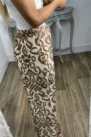 GALA waist tie ethnic totem pattern trousers