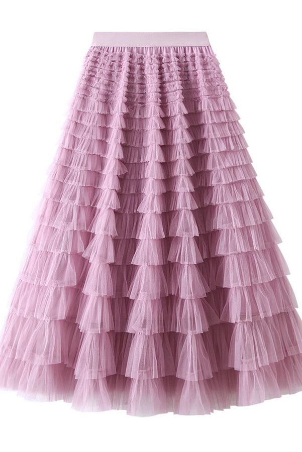 Jupe longue en tulle à taille élastique et à volants Soyez votre propre reine de la ville