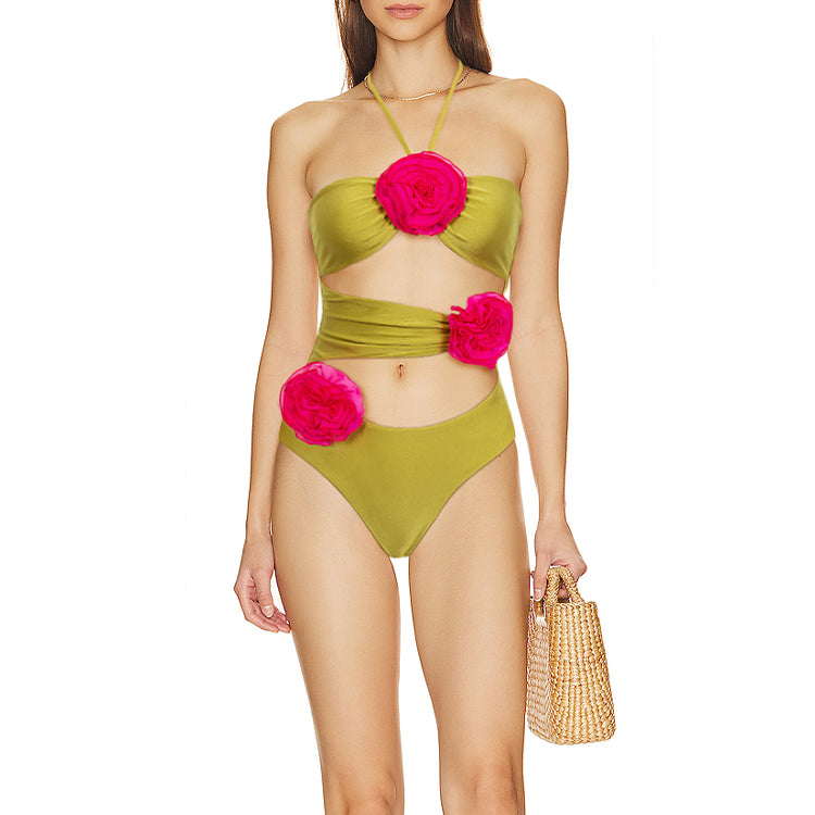 Maillot de bain une pièce à découpes et jupe à blocs de couleurs 