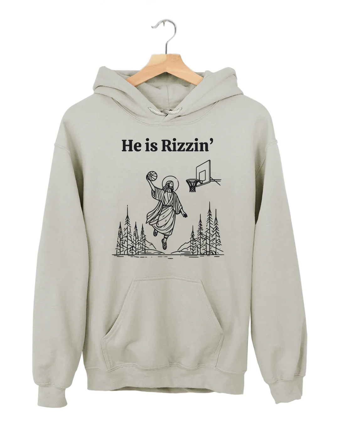 He ls Rizzin Funny Easter Jesus Playing Basketball Hoodie