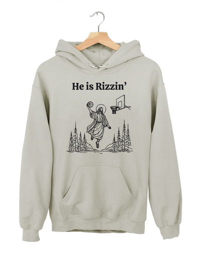 He ls Rizzin Funny Easter Jesus Playing Basketball Hoodie