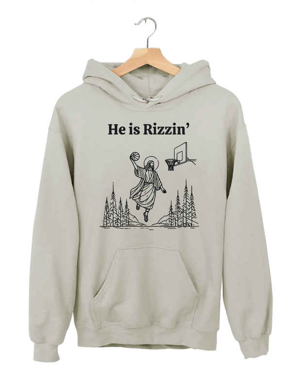 He ls Rizzin Funny Easter Jesus Playing Basketball Hoodie
