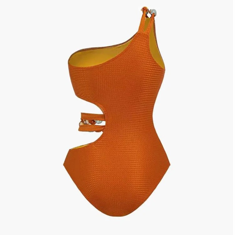 Maillot de bain une pièce et paréo découpés avec ceinture perlée Stones 