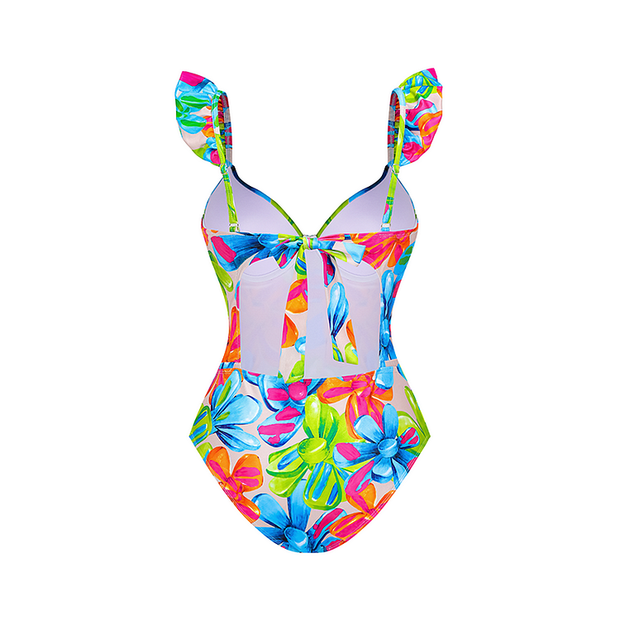 Floral Printed One Piece Swimsuit and Skirt