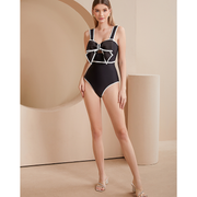 Black and White Bow-tie Decor One Piece Swimsuit and Skirt