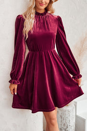 Turtleneck Long Sleeve Velvet Mini Dress