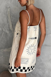 Fashionable Graffiti Printed Halter Backless Loose Mini Dress