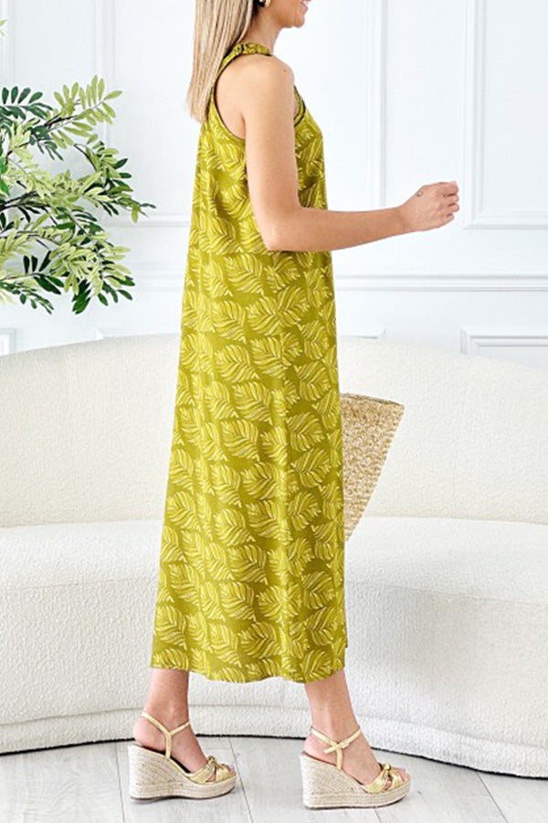 Olive Asymmetrical Leaf Dress