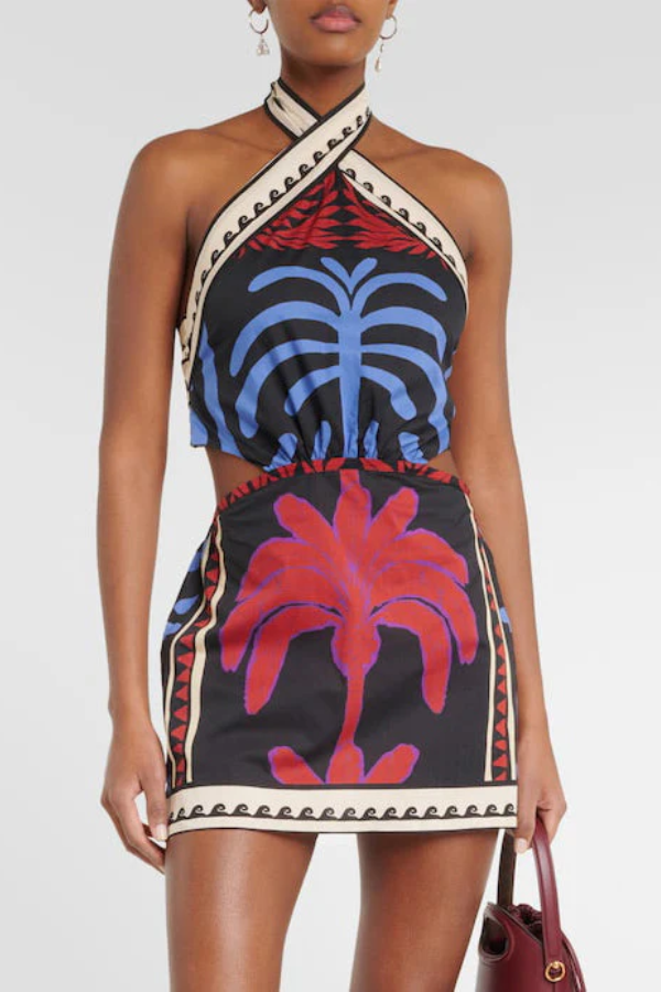 Mini-robe d'été à imprimé unique et col licou