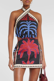 Unique Summer Print Halter Neck Mini Dress