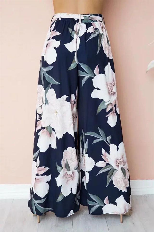 High waist loose printed casual wide-leg trousers