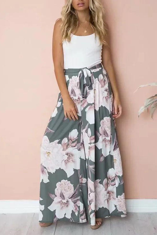 High waist loose printed casual wide-leg trousers