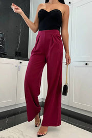 Business Needs Ruched Elastic Waist Pocketed Loose Pants