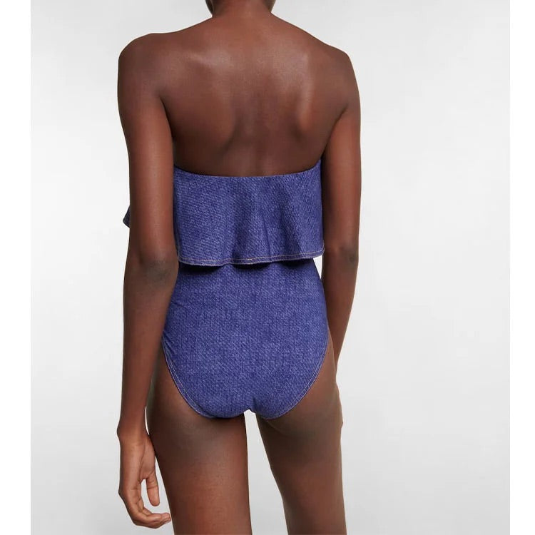 Maillot de bain une pièce bandeau à volants et jupe 
