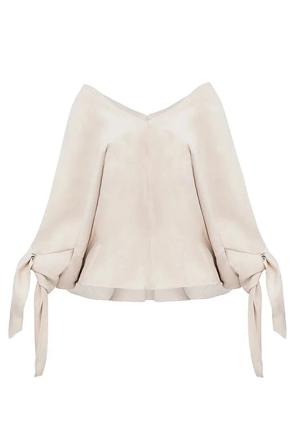 Joyful Bond Linen Blend V-neck Knotted Cuff Half Sleeve Loose Top