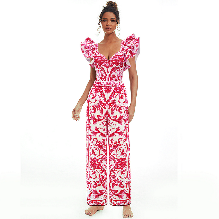 Maillot de bain une pièce et jupe imprimés de style baroque 
