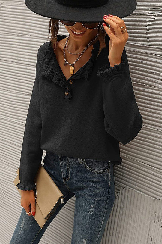 Pull en tricot à manches longues et à volants