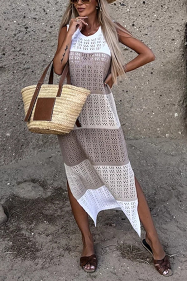 Robe de plage mi-longue fendue et ajourée en tricot colorblock Alive and Free 
