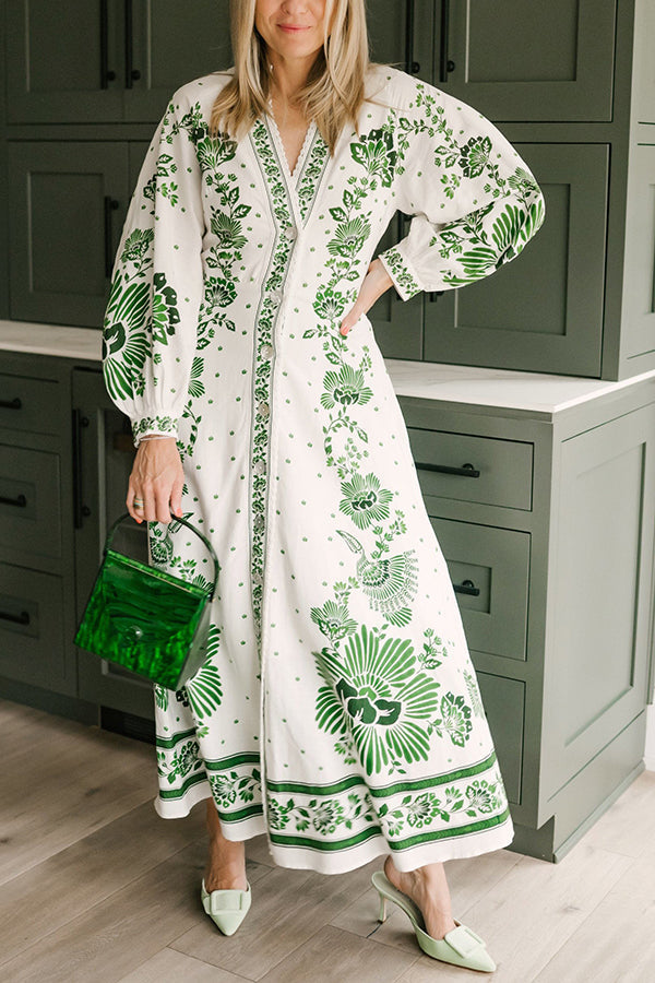 Einzigartiges Maxikleid mit Knopfleiste und langen Ärmeln
