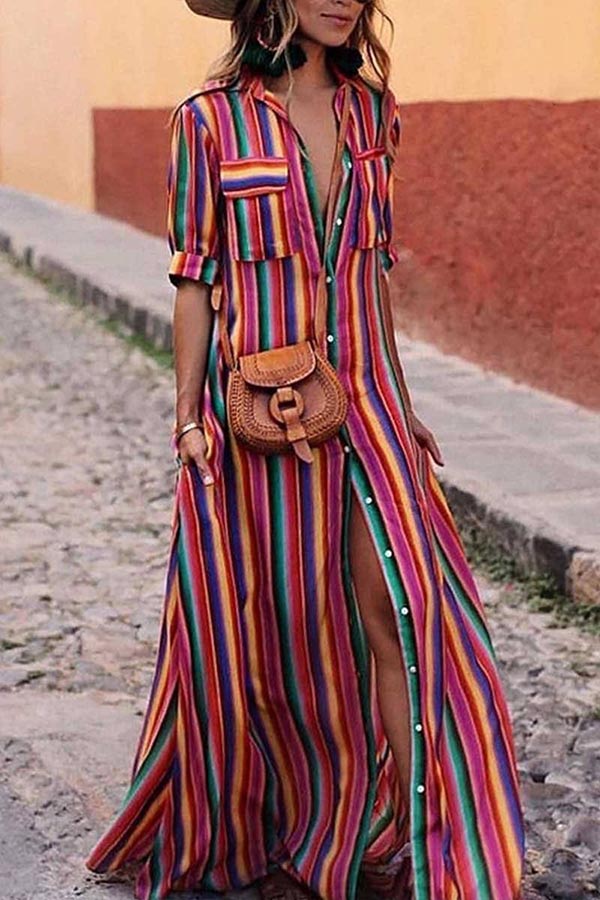 BOHEMIAN MEHRFARBIG GESTREIFTES KLEID