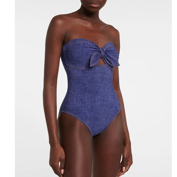 Maillot de bain une pièce bandeau à nœud papillon et jupe 
