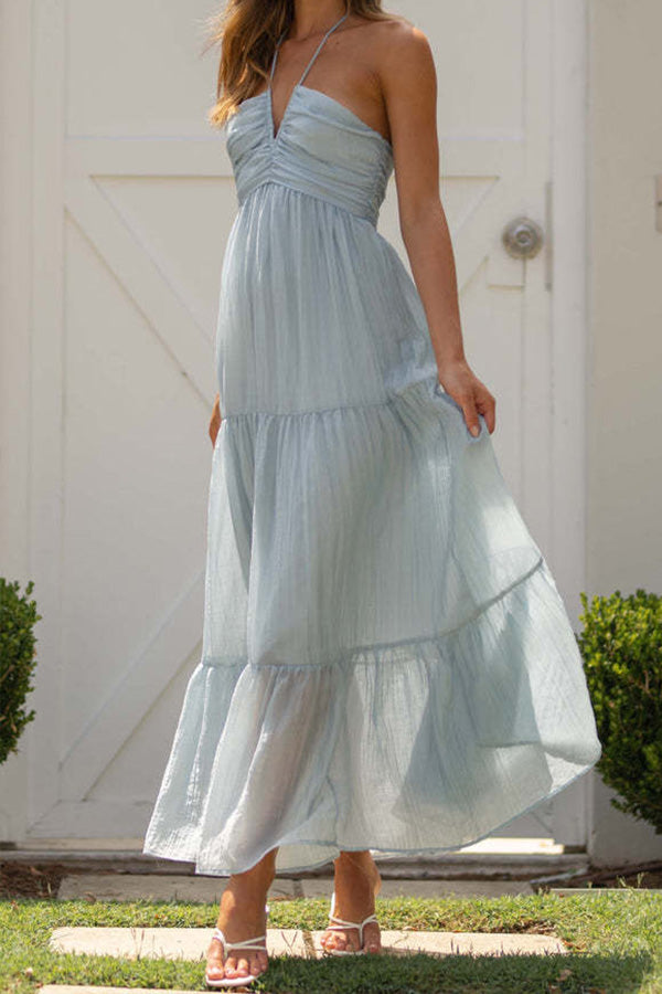 Robe longue à épaules dénudées et col en V