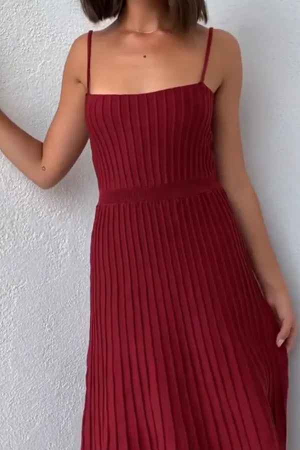 Women's Tube Top Slim High Waist Sling Knitted Dress Seaside Vacation Pleated Long Skirt