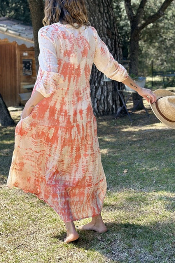 tie-dye long-sleeve v-neck dress