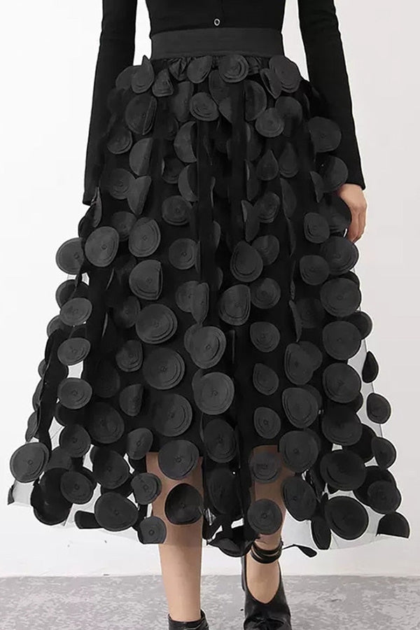 Alethea Polka Dot Stitching Elegant Pleated Skirt Sheer Skirt