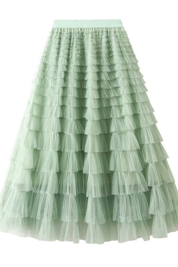 Jupe longue en tulle à taille élastique et à volants Soyez votre propre reine de la ville