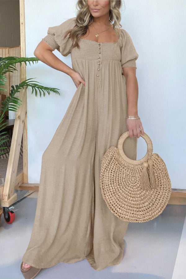 2024 NEW SQUARE NECKLINE JUMPSUIT WITH SMOCKED BODICE BUTTON (BUY 2 FREE SHIPPING)