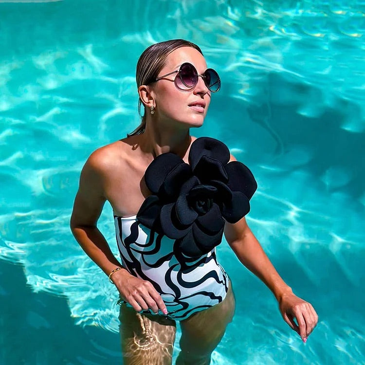 Maillot de bain une pièce et jupe Vioye à imprimé floral 3D exagéré 