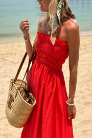 Passionate Beach Pleated Bandeau Resort Long Dress