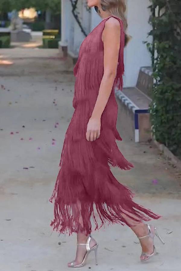 Off-Shoulder Elegant Fringe Dress