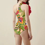 swimgirls Exaggerated 3D Flower Printed One Piece Swimsuit and Sarong