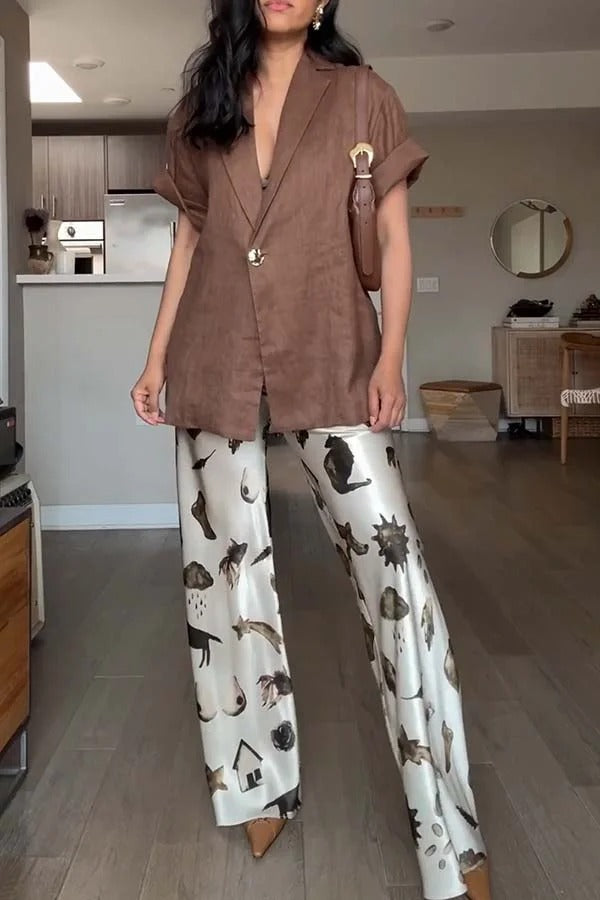 The Finishing Touch Satin Unique Print Elastic Waist Wide Leg Pants